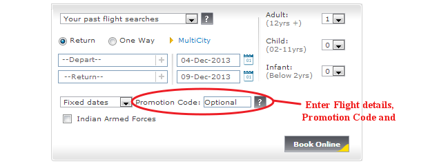 Jet Airways Promotion Code Field