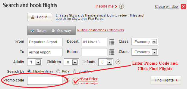 Emirates Promo Code Field