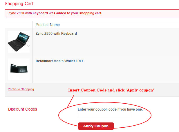 Retailmart Coupon Code Field