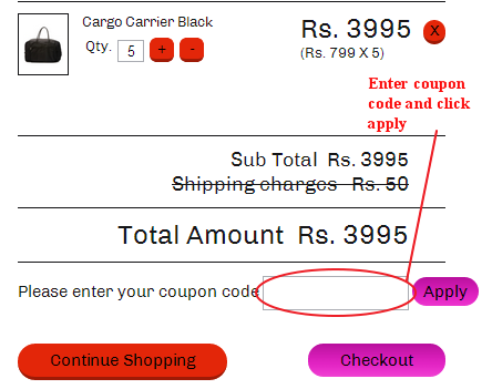 Bagmart India Coupon Code Field