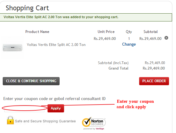 GoBol coupon code field
