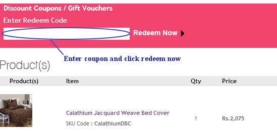 Indian Gift Bazaar Redeem Code Field