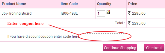 Bonita India Discount Coupon Field