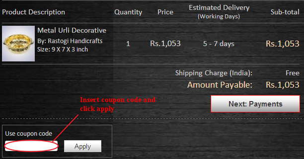 Artisangilt Coupon Code Field